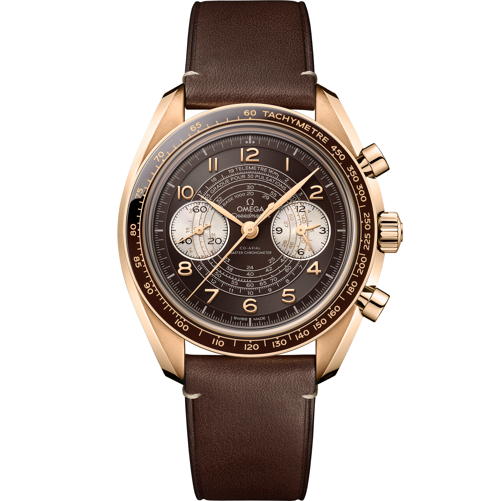 Speedmaster Chronoscope 43 mm, Bronze gold レザーストラップ