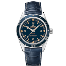 ブルーダイアルウォッチ、プラチナ製ケース、レザーストラップ bracelet - Seamaster 300 41 mm, プラチナ   レザーストラップ - 233.93.41.21.03.001が付属