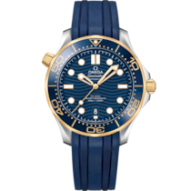 ブルーダイアルウォッチ、スティール - イエローゴールド製ケース、ラバーストラップ bracelet - Seamaster Diver 300M 42 mm, スティール - イエローゴールド   ラバーストラップ - 210.22.42.20.03.001が付属