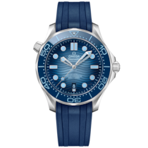 ブルーダイアルウォッチ、ステンレススティール製ケース、ラバーストラップ bracelet - Seamaster Diver 300M 42 mm, ステンレススティール   ラバーストラップ - 210.32.42.20.03.002が付属