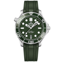 グリーンダイアルウォッチ、ステンレススティール製ケース、ラバーストラップ bracelet - Seamaster Diver 300M 42 mm, ステンレススティール   ラバーストラップ - 210.32.42.20.10.001が付属