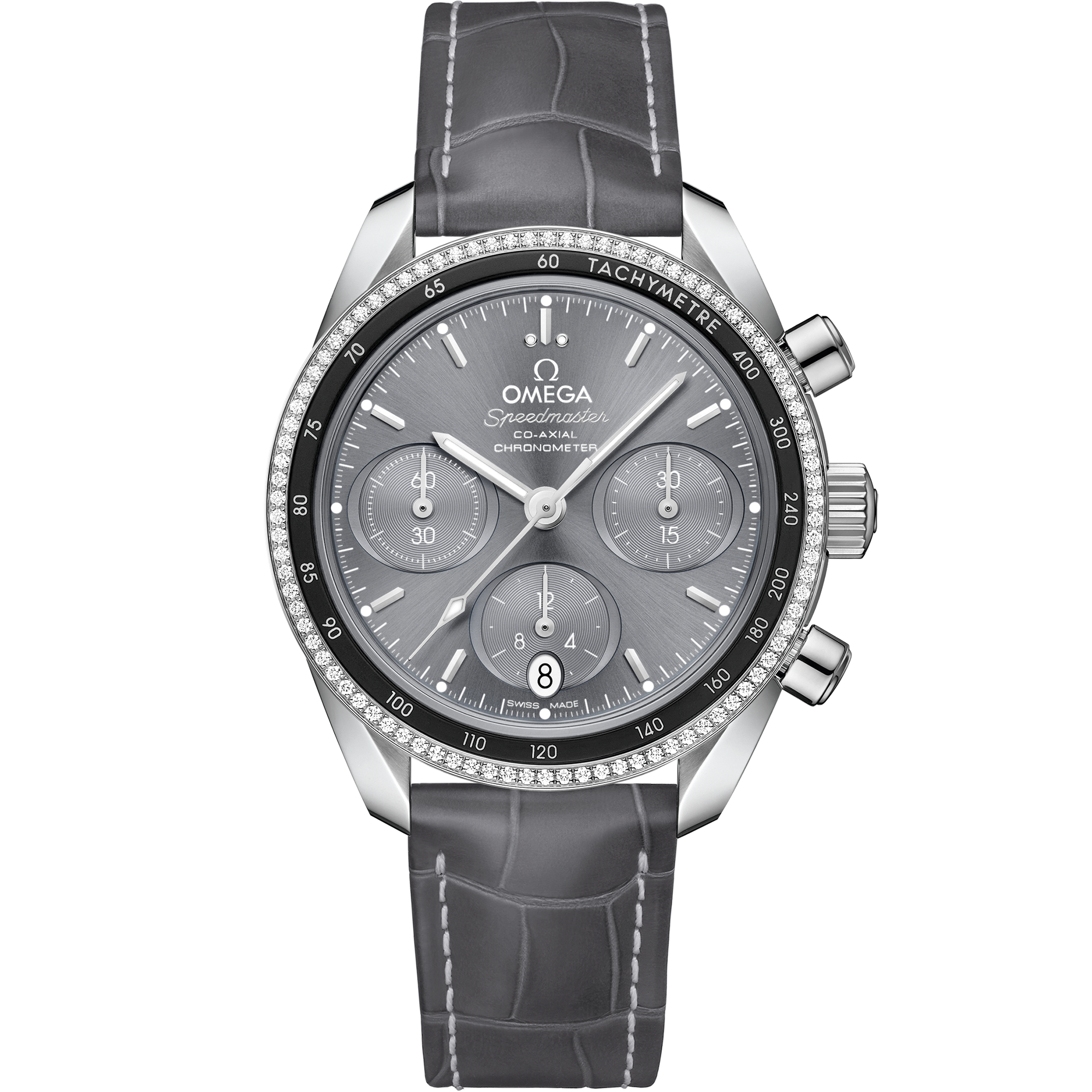 Speedmaster 38 mm, ステンレススティール レザーストラップ