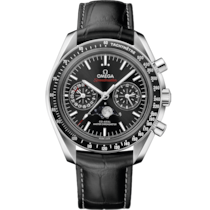 Speedmaster ムーンフェイズ 44.25 mm, ステンレススティール   レザーストラップ - 304.33.44.52.01.001